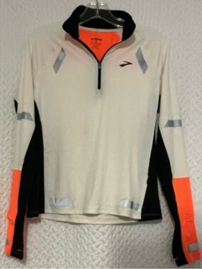 Brooks White, Black & Orange Reflective Running Jacket